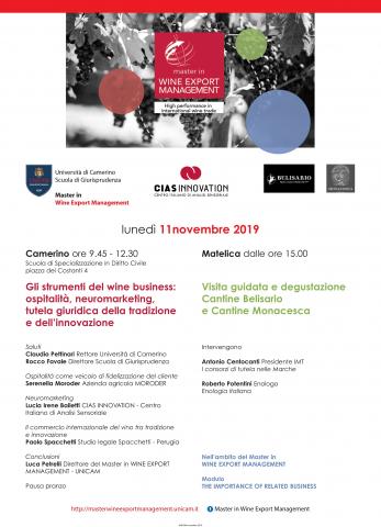 Convegno e Workshop 11/11/2019 -  UNICAM | CANTINE BELISARIO e MONACESCA 